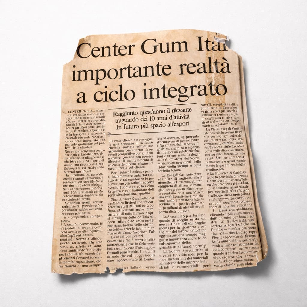 Ritaglio di giornale con menzione aziendale CenterGum nel settore industriale