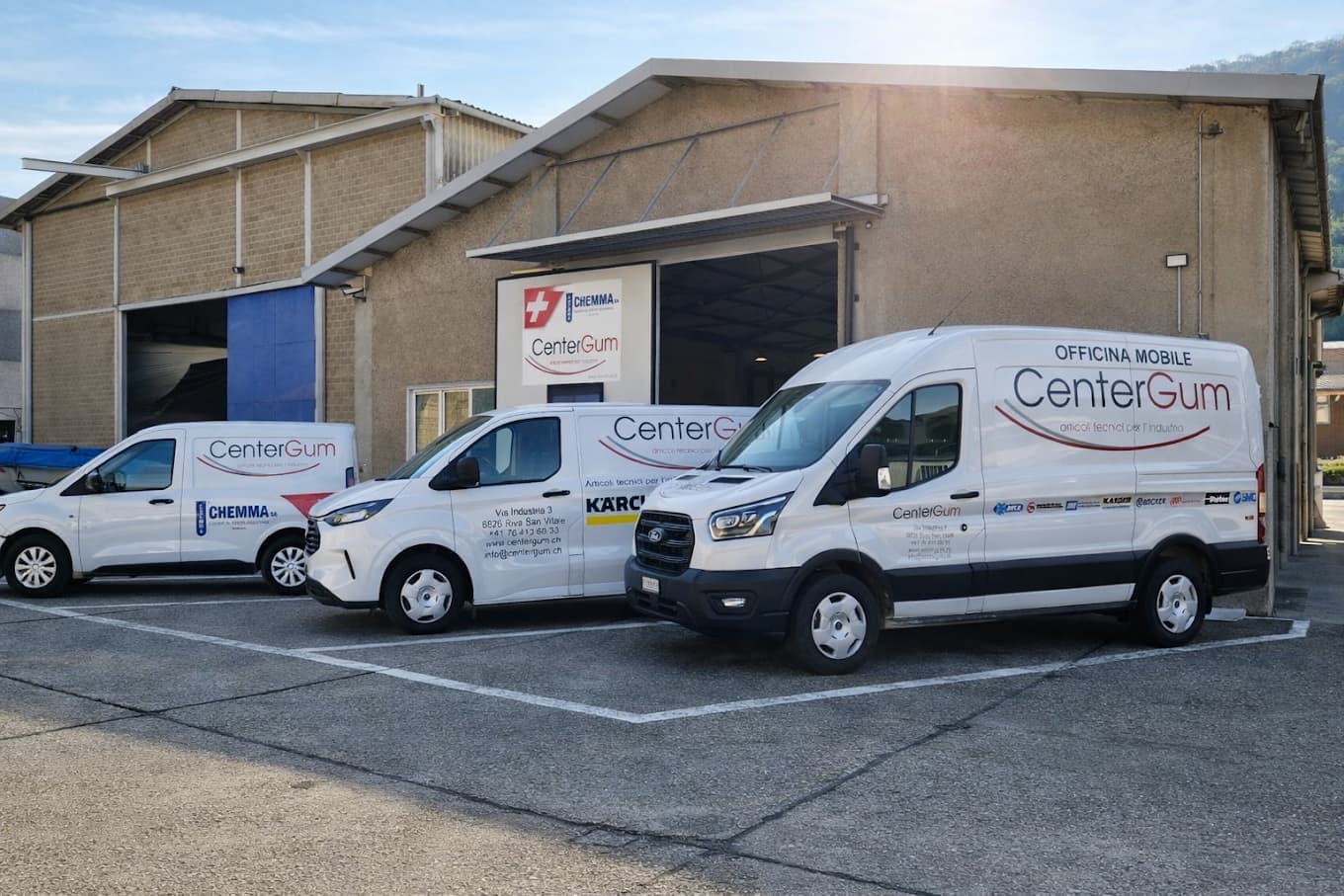 Furgoni CenterGum pronti per supporto tecnico e forniture industriali in Svizzera